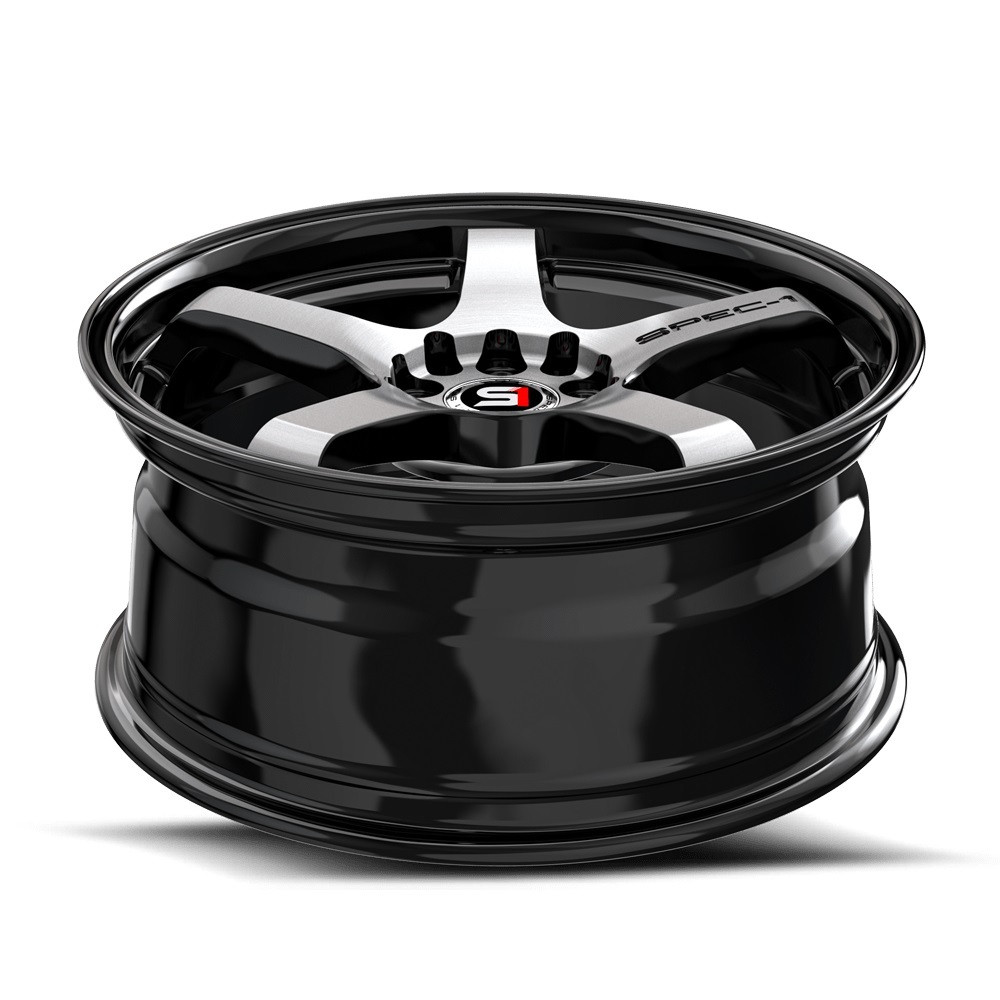 18" Spec-1 SPT-31 Gloss Black & Machined 18x8.5 Wheel 5x112 5x4.5 38mm Rim
