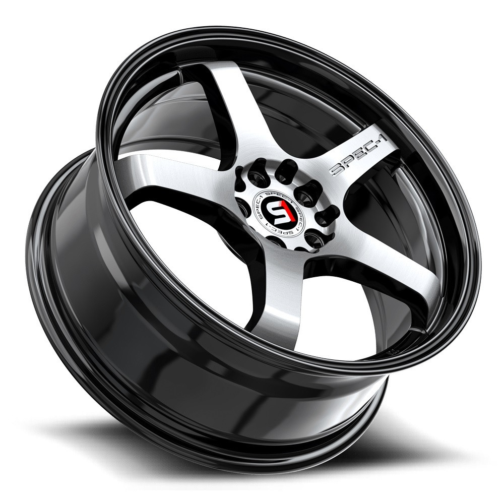 Set 4 20" Spec-1 SPT-31 Gloss Black & Machined 20x9 Wheels 5x100 5x4.5 38mm Rims
