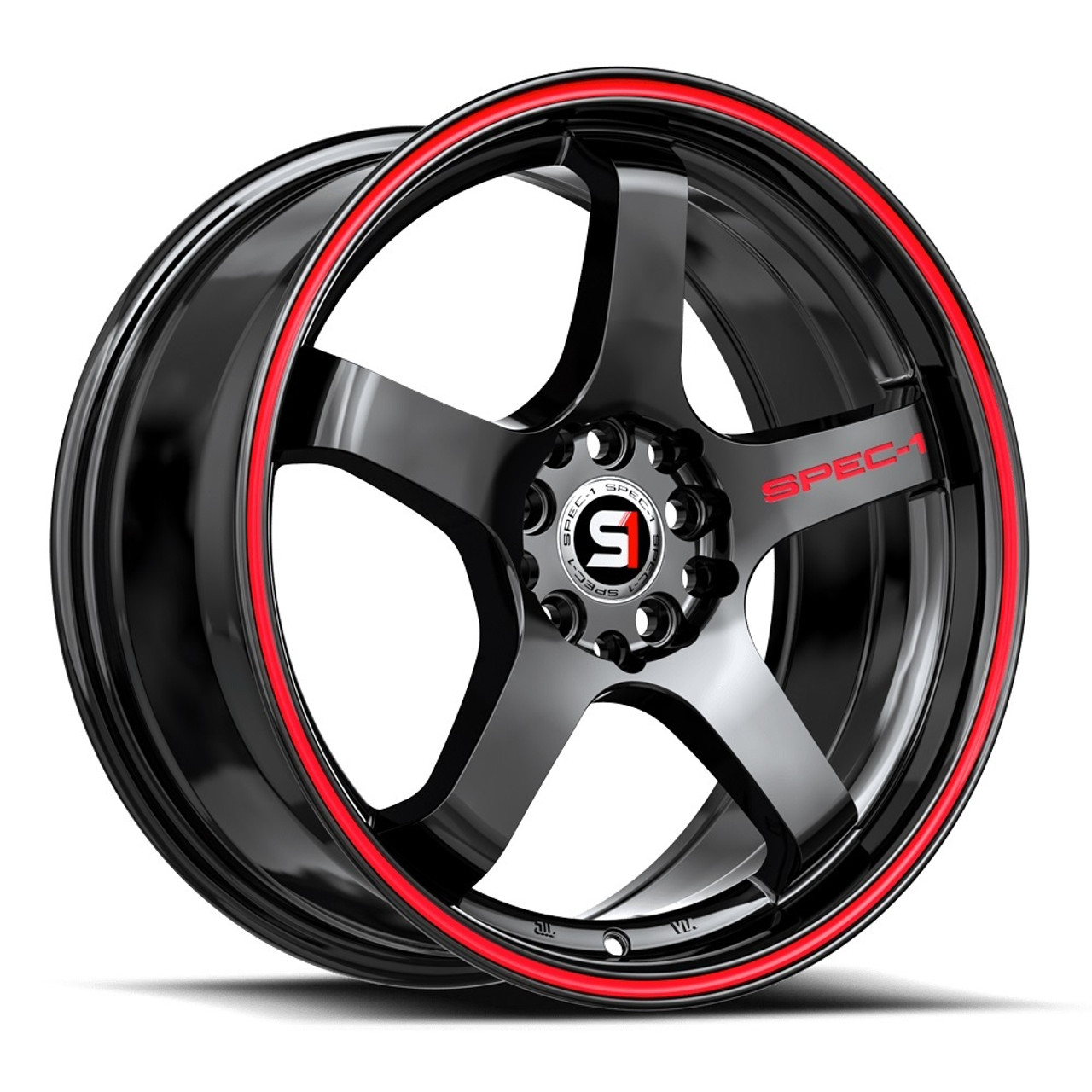 17" Spec-1 SPT-31 Gloss Black & Red Line 17x7.5 Wheel 5x4.5 5x120 42mm Rim
