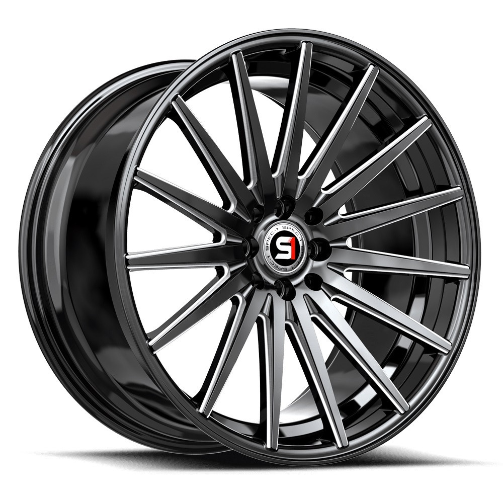 20" Spec-1 SP-69 Gloss Black & Milled 20x8.5 Wheel 5x112 5x4.5 38mm Rim