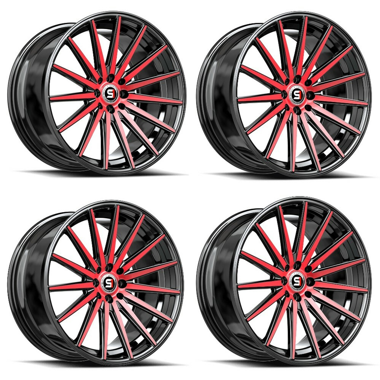Set 4 20" Spec-1 SP-69 Gloss Black & Red Machined 20x8.5 Wheels 5x112 5x4.5 38mm
