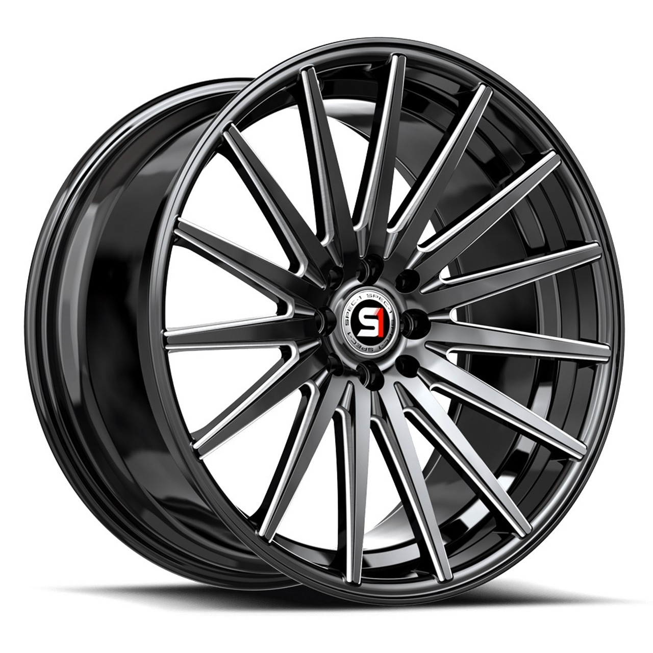 18" Spec-1 SP-69 Gloss Black & Milled 18x8 Wheel 5x112 5x4.5 38mm Rim