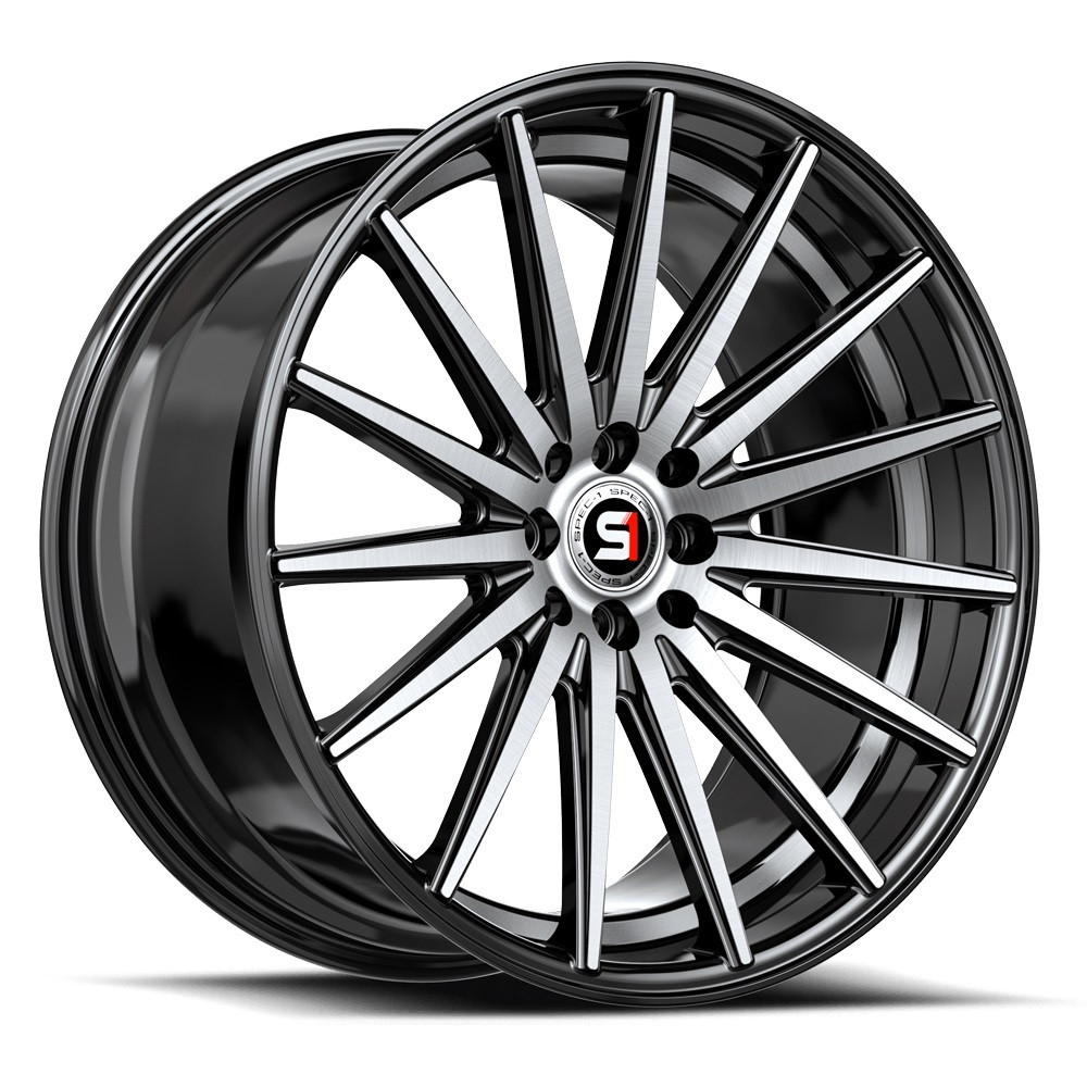 17" Spec-1 SP-69 Gloss Black & Machined & Undercut 17x7.5 Wheel 4x100 4x4.5 42mm