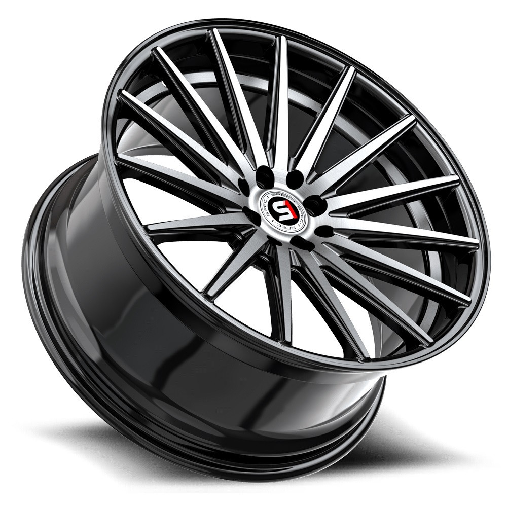 17" Spec-1 SP-69 Gloss Black & Machined & Undercut 17x7.5 Wheel 4x100 4x4.5 42mm