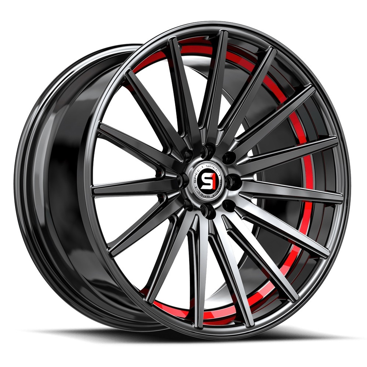 17" Spec-1 SP-69 Gloss Black & Red Undercut 17x7.5 Wheel 5x4.5 5x120 42mm Rim