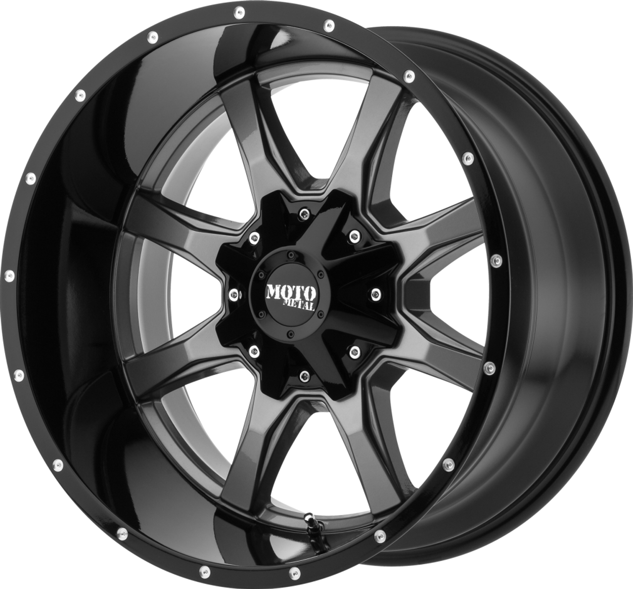 Moto Metal MO970 20x10 5x5.5 5x150 Gray Center Black Wheel 20" 12mm Truck Rim