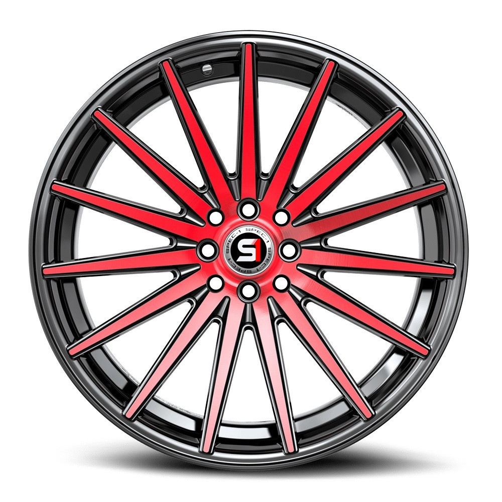 Set 4 17" Spec-1 SP-69 Gloss Black & Red Machined 17x7.5 Wheels 5x112 5x4.5 42mm