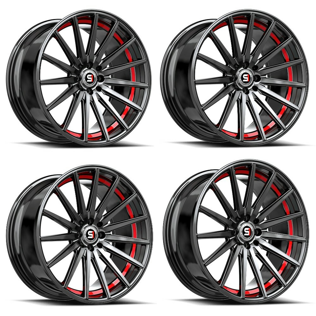 Set 4 17" Spec-1 SP-69 Gloss Black & Red Undercut 17x7.5 Wheels 5x110 5x4.5 42mm