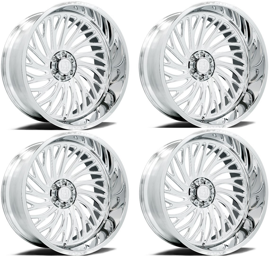 Set 4 24" Axe Wheels AF10 Forged (left) Fully Polished 24x12 Wheels 8x6.5 -44mm