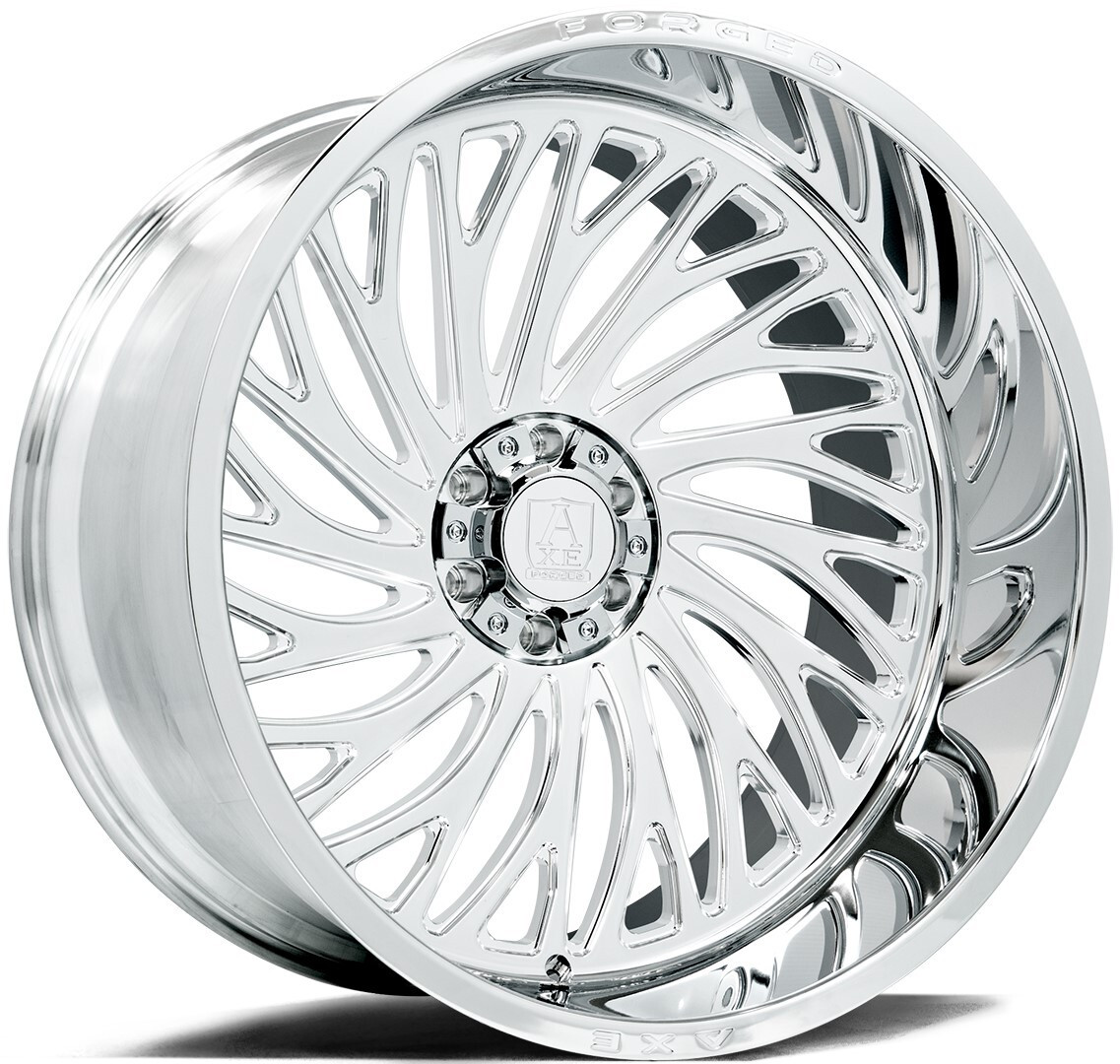 Set 4 24" Axe Wheels AF10 Forged (left) Fully Polished 24x12 Wheels 8x6.5 -44mm