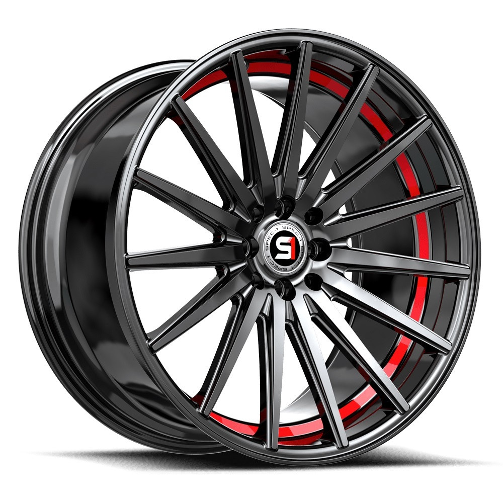 Set 4 17" Spec-1 SP-69 Gloss Black & Red Undercut 17x7.5 Wheels 5x100 5x4.5 42mm