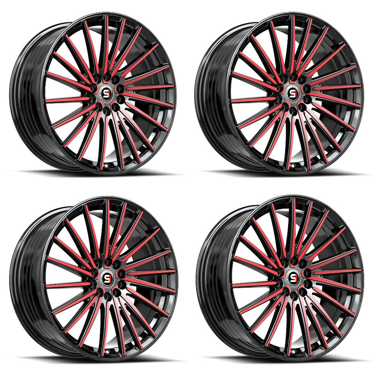 Set 4 20" Spec-1 SP-68 Gloss Black & Red Machined 20x8.5 Wheels 5x100 5x4.5 38mm