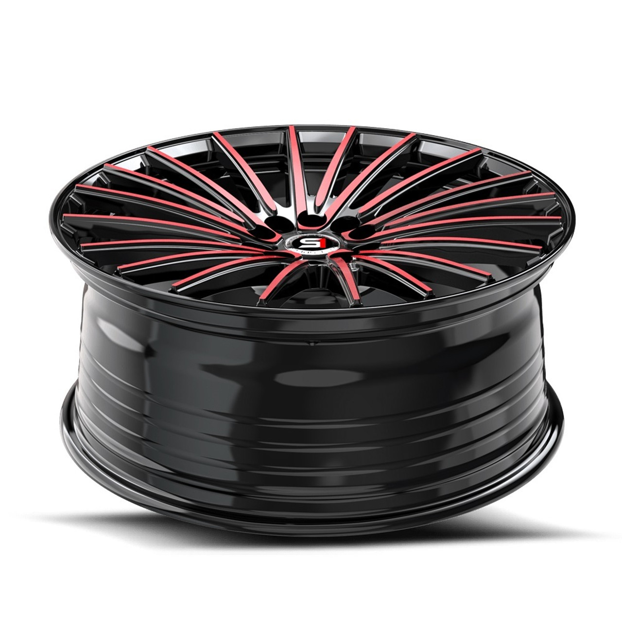Set 4 17" Spec-1 SP-68 Gloss Black & Red Machined 17x7.5 Wheels 5x108 5x4.5 42mm
