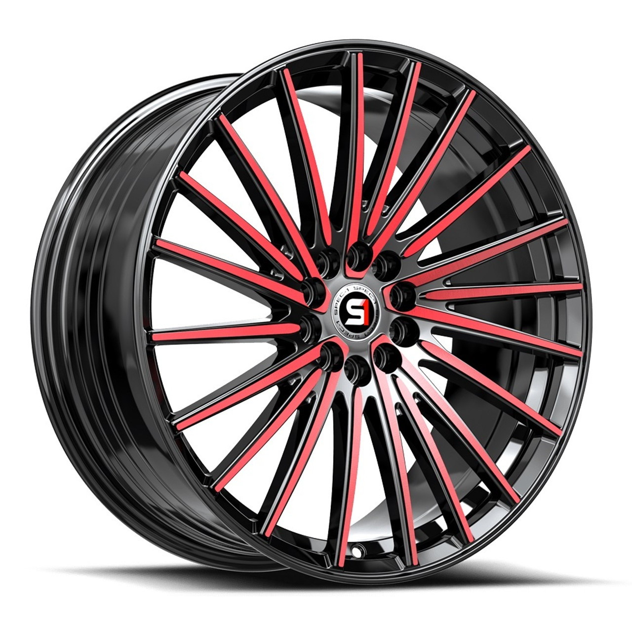 17" Spec-1 SP-68 Gloss Black & Red Machined 17x7.5 Wheel 5x105 5x4.5 42mm Rim