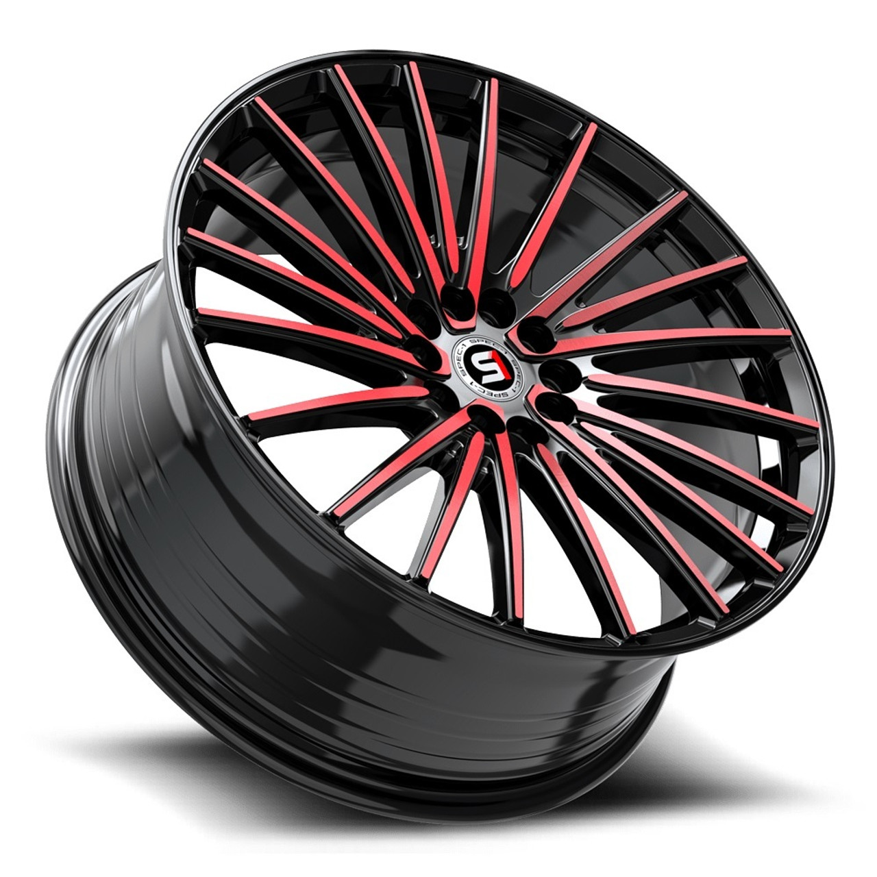 17" Spec-1 SP-68 Gloss Black & Red Machined 17x7.5 Wheel 5x105 5x4.5 42mm Rim