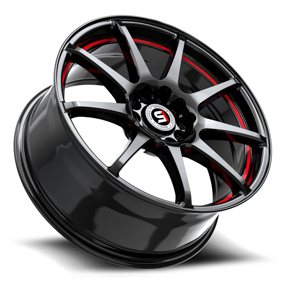Set 4 17" Spec-1 SP-67 Gloss Black & Red Line 17x7 Wheels 5x112 5x4.5 42mm Rims