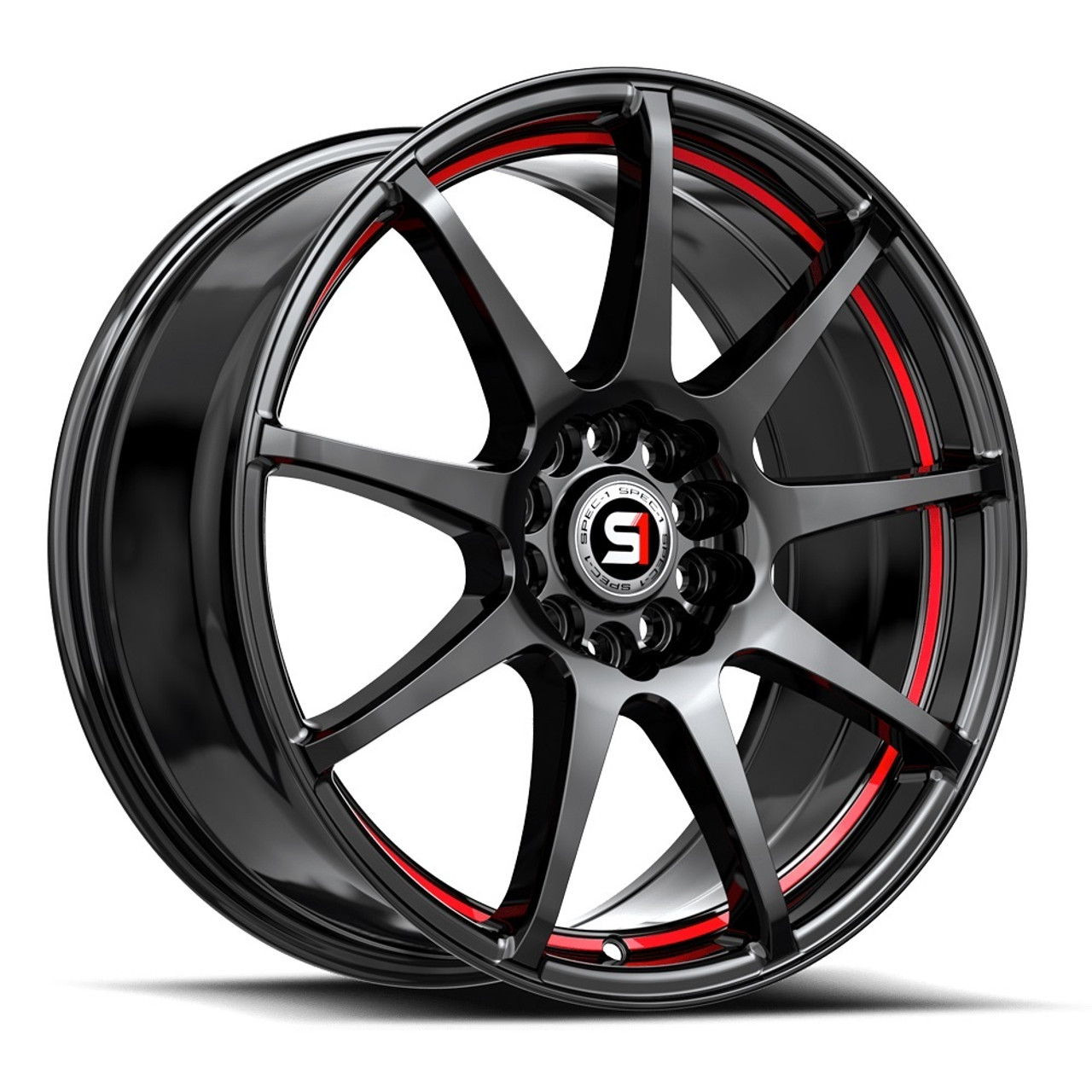 17" Spec-1 SP-67 Gloss Black & Red Line 17x7 Wheel 5x110 5x4.5 42mm Rim