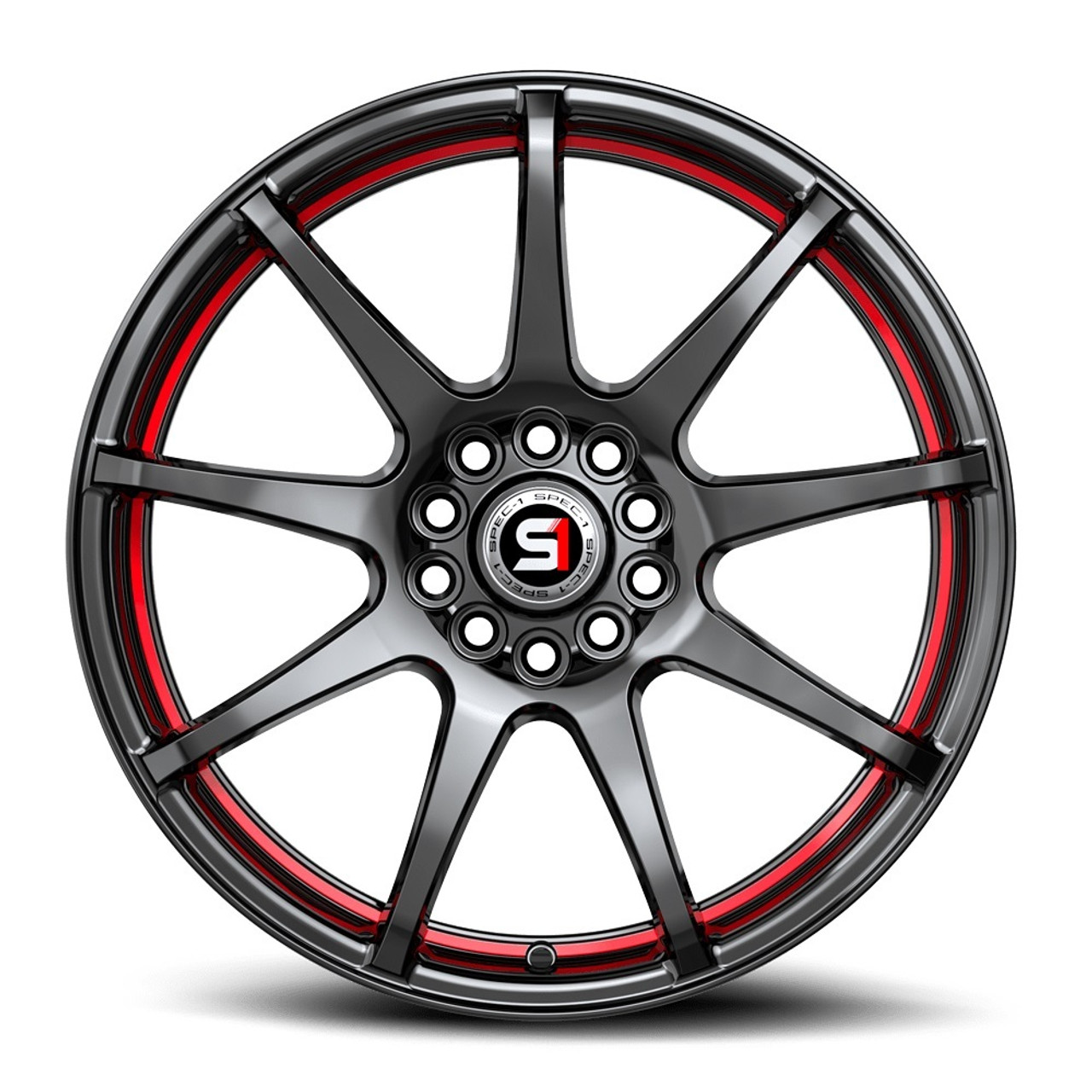 17" Spec-1 SP-67 Gloss Black & Red Line 17x7 Wheel 5x110 5x4.5 42mm Rim