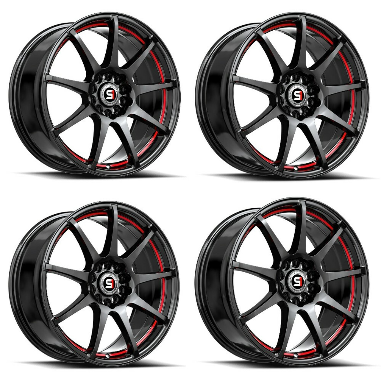 Set 4 17" Spec-1 SP-67 Gloss Black & Red Line 17x7 Wheels 5x110 5x4.5 42mm Rims