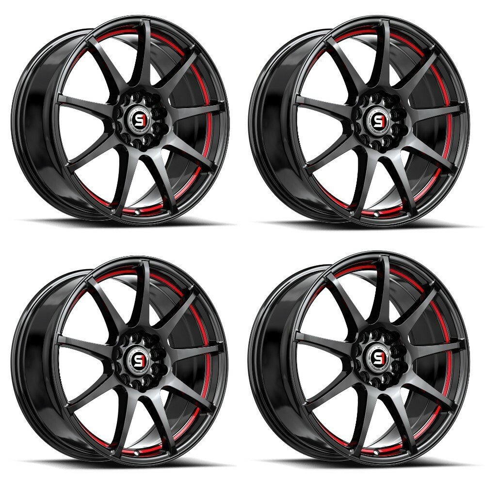 Set 4 17" Spec-1 SP-67 Gloss Black & Red Line 17x7 Wheels 5x105 5x4.5 42mm Rims