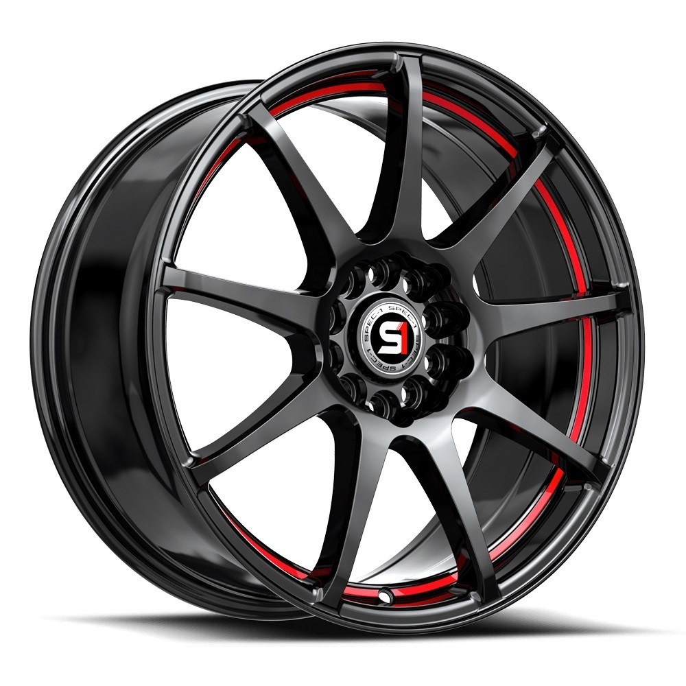 Set 4 17" Spec-1 SP-67 Gloss Black & Red Line 17x7 Wheels 5x105 5x4.5 42mm Rims