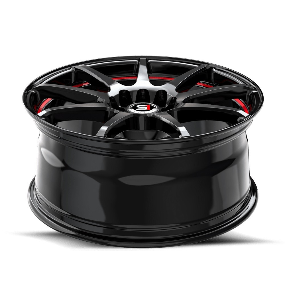 Set 4 17" Spec-1 SP-67 Gloss Black & Red Line 17x7 Wheels 5x105 5x4.5 42mm Rims
