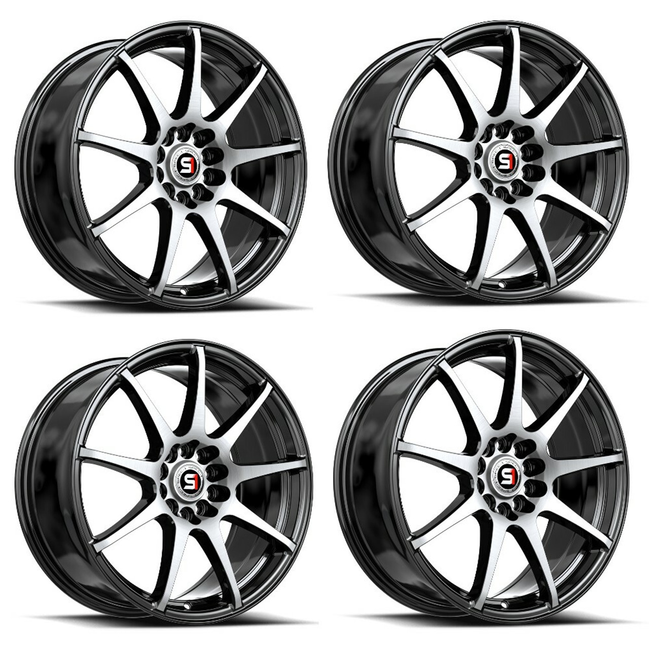 Set 4 17" Spec-1 SP-67 Gloss Black & Machined 17x7 Wheels 5x105 5x4.5 42mm Rims