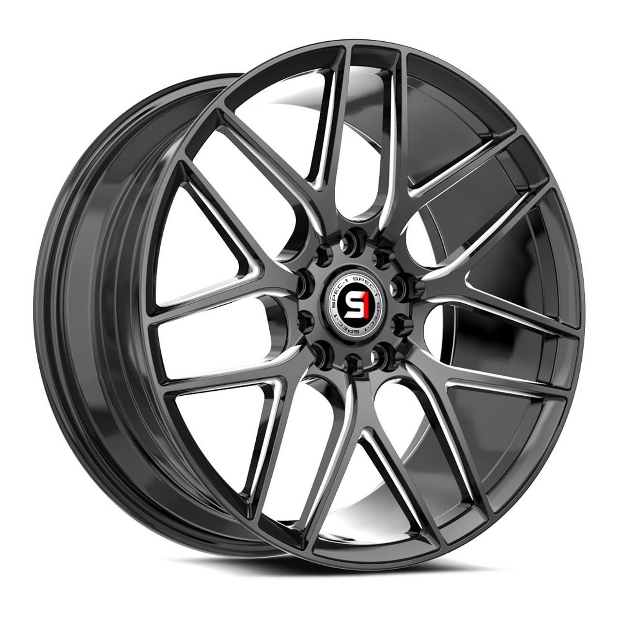 18" Spec-1 SP-78 Gloss Black & Milled 18x8 Wheel 4x100 4x4.5 35mm Rim