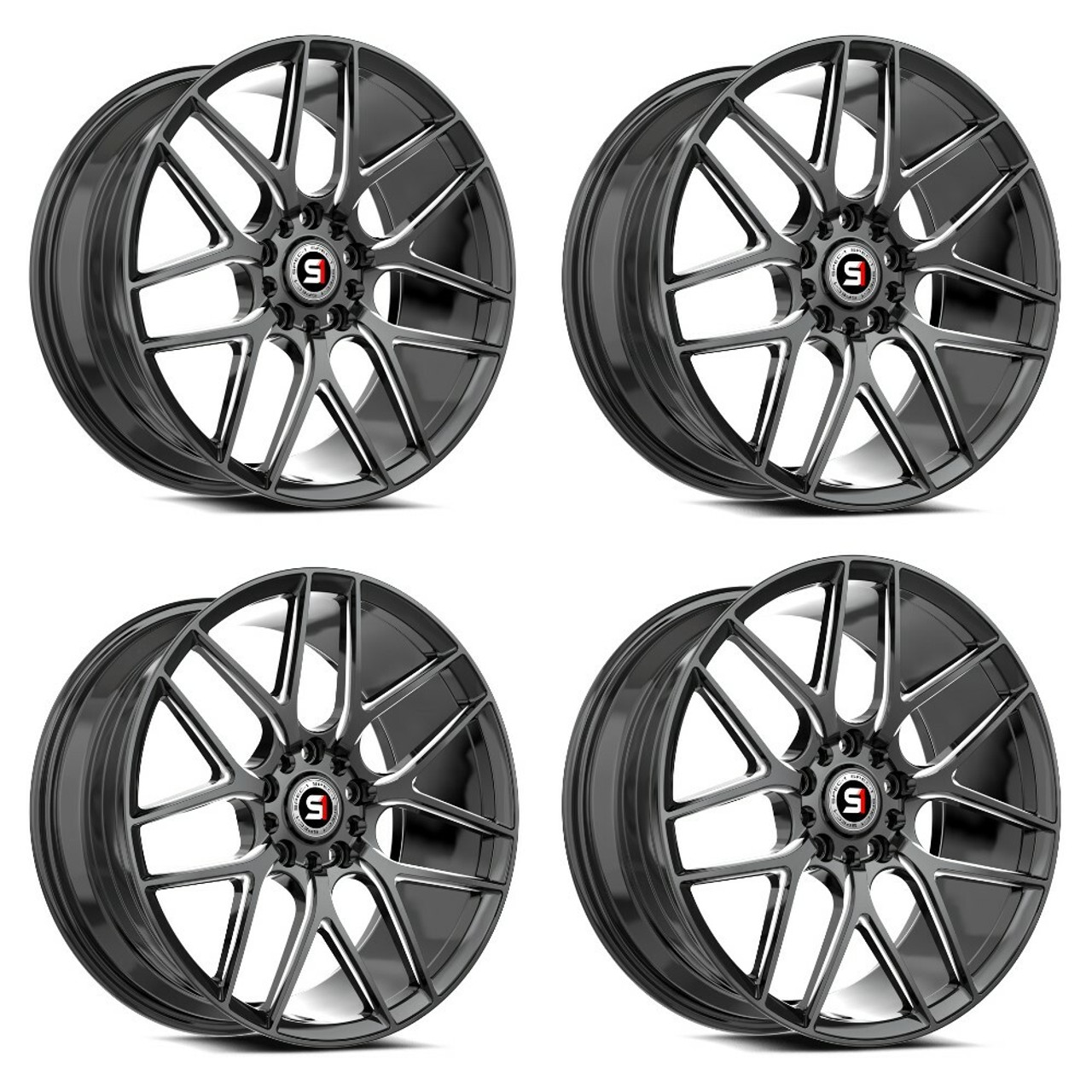 Set 4 18" Spec-1 SP-78 Gloss Black & Milled 18x8 Wheels 4x100 4x4.5 35mm Rims