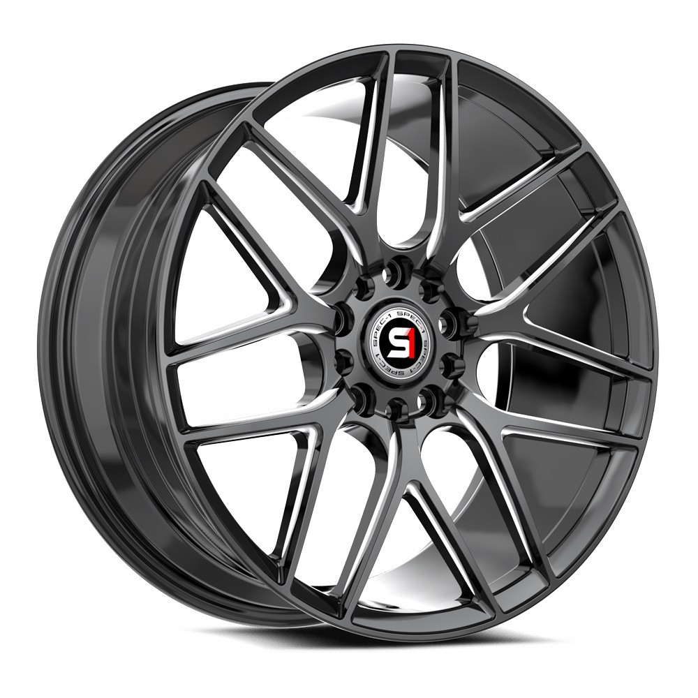 17" Spec-1 SP-78 Gloss Black & Milled 17x7.5 Wheel 4x100 4x4.5 35mm Rim