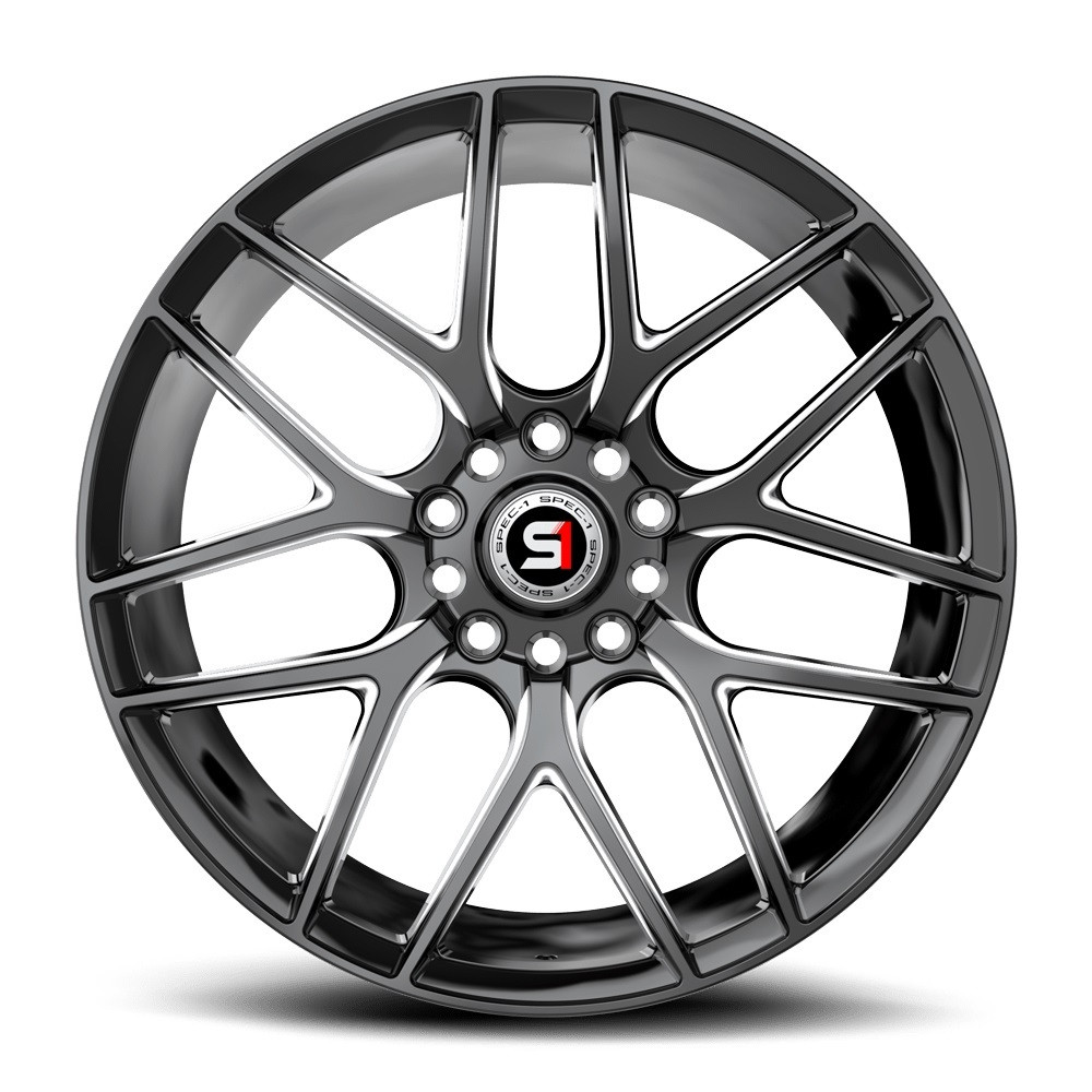17" Spec-1 SP-78 Gloss Black & Milled 17x7.5 Wheel 4x100 4x4.5 35mm Rim