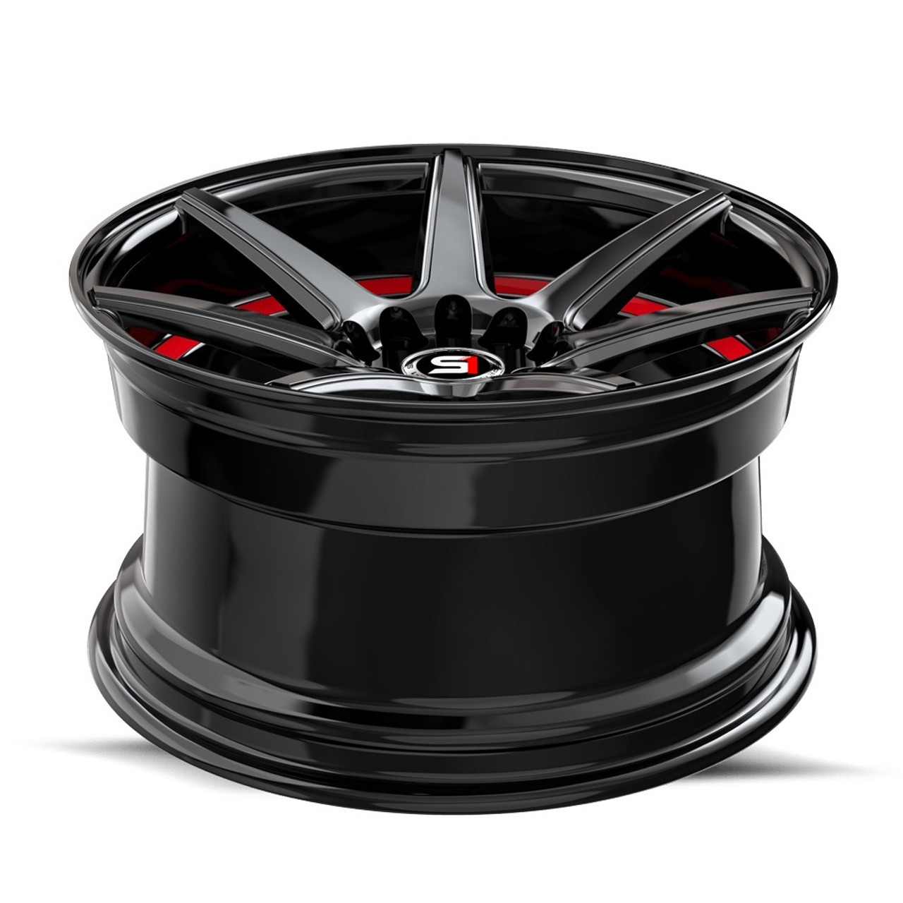 17" Spec-1 SP-73 Gloss Black & Red Undercut 17x7.5 Wheel 4x100 4x4.5 42mm Rim