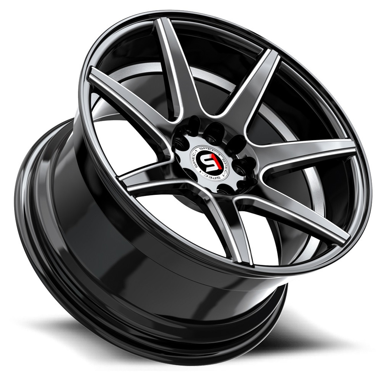 17" Spec-1 SP-73 Gloss Black Milled & Undercut 17x7.5 Wheel 4x100 4x4.5 42mm Rim