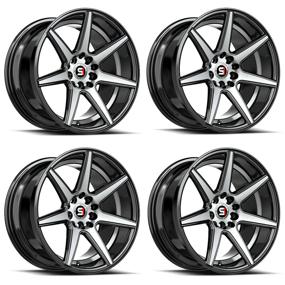 Set 4 17" Spec-1 SP-73 Black & Machined Undercut 17x7.5 Wheels 4x100 4x4.5 42mm