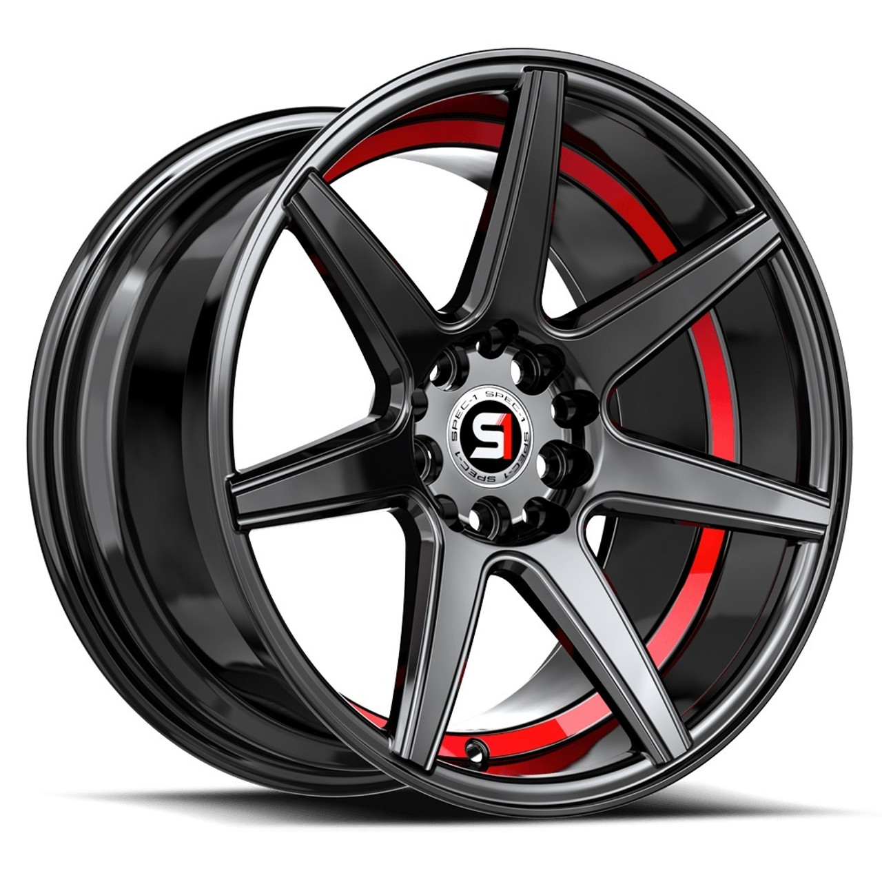 17" Spec-1 SP-73 Gloss Black & Red Undercut 17x7.5 Wheel 5x108 5x4.5 42mm Rim
