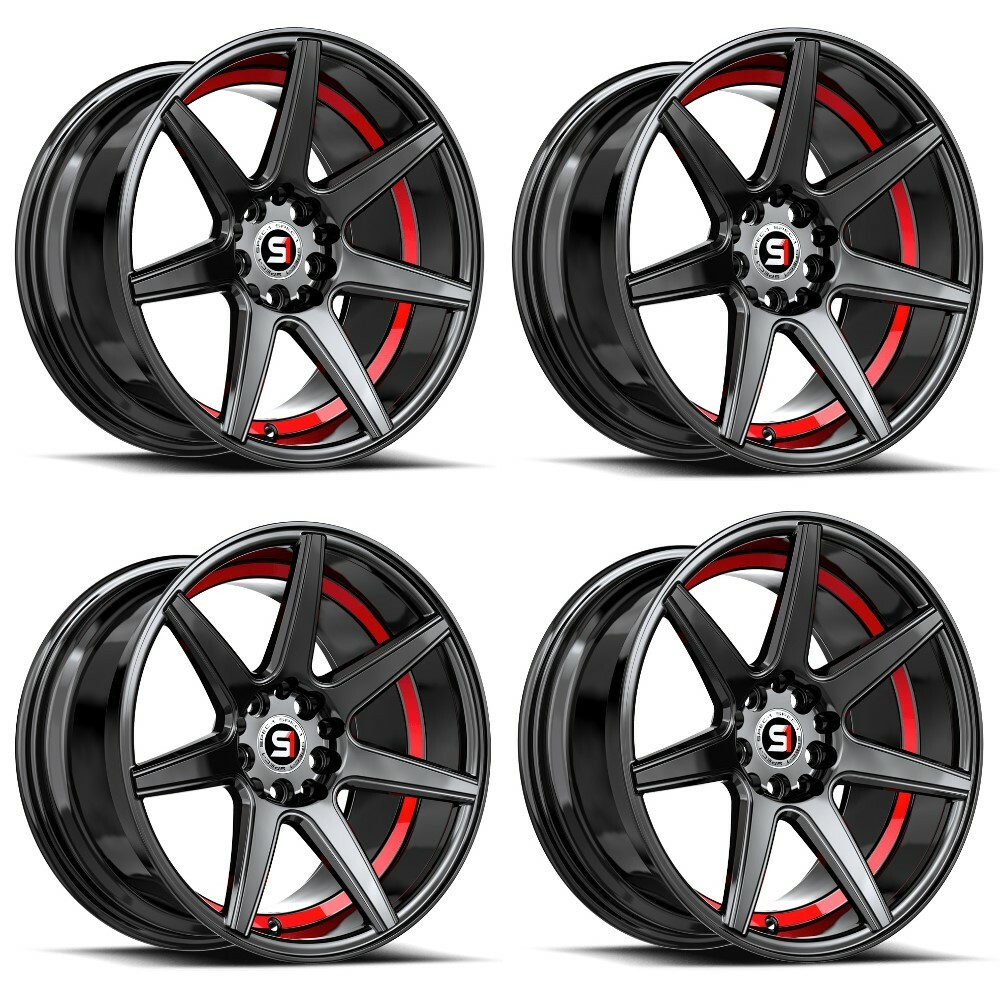 Set 4 17" Spec-1 SP-73 Gloss Black & Red Undercut 17x7.5 Wheels 5x108 5x4.5 42mm
