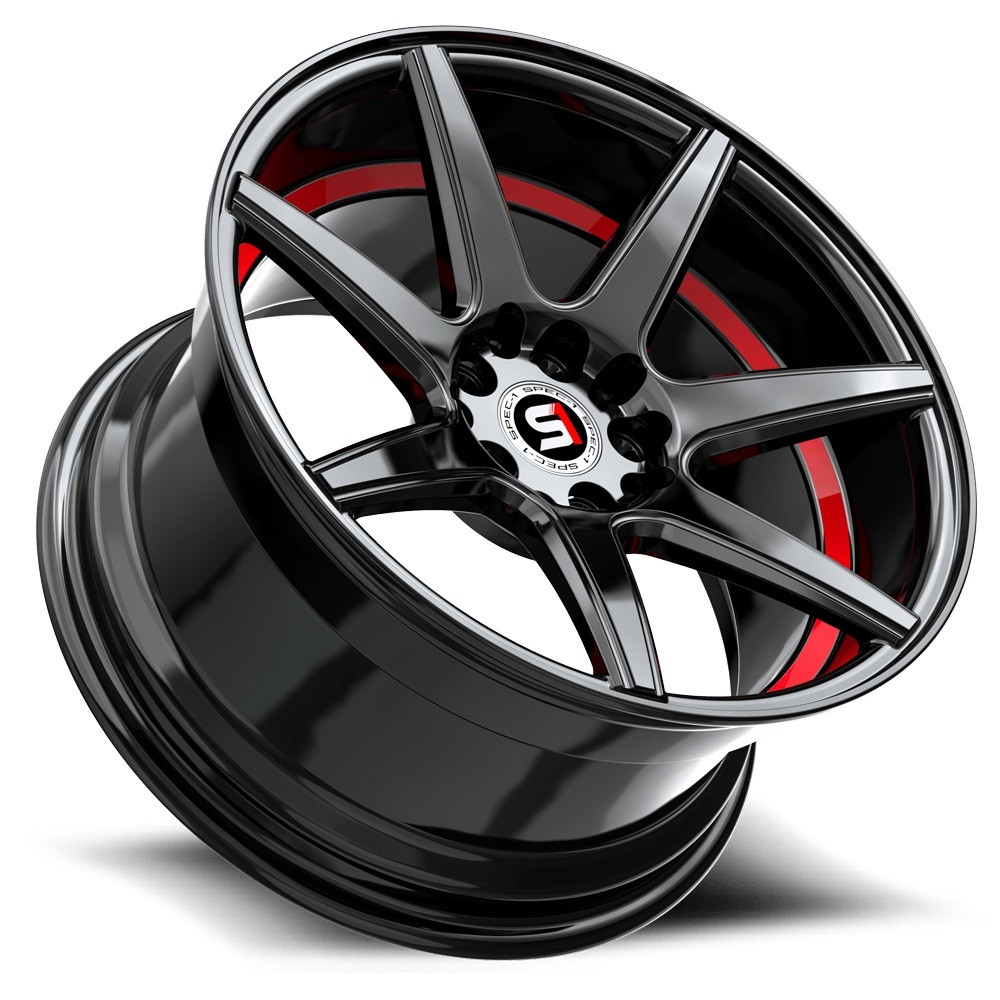 Set 4 17" Spec-1 SP-73 Gloss Black & Red Undercut 17x7.5 Wheels 5x108 5x4.5 42mm