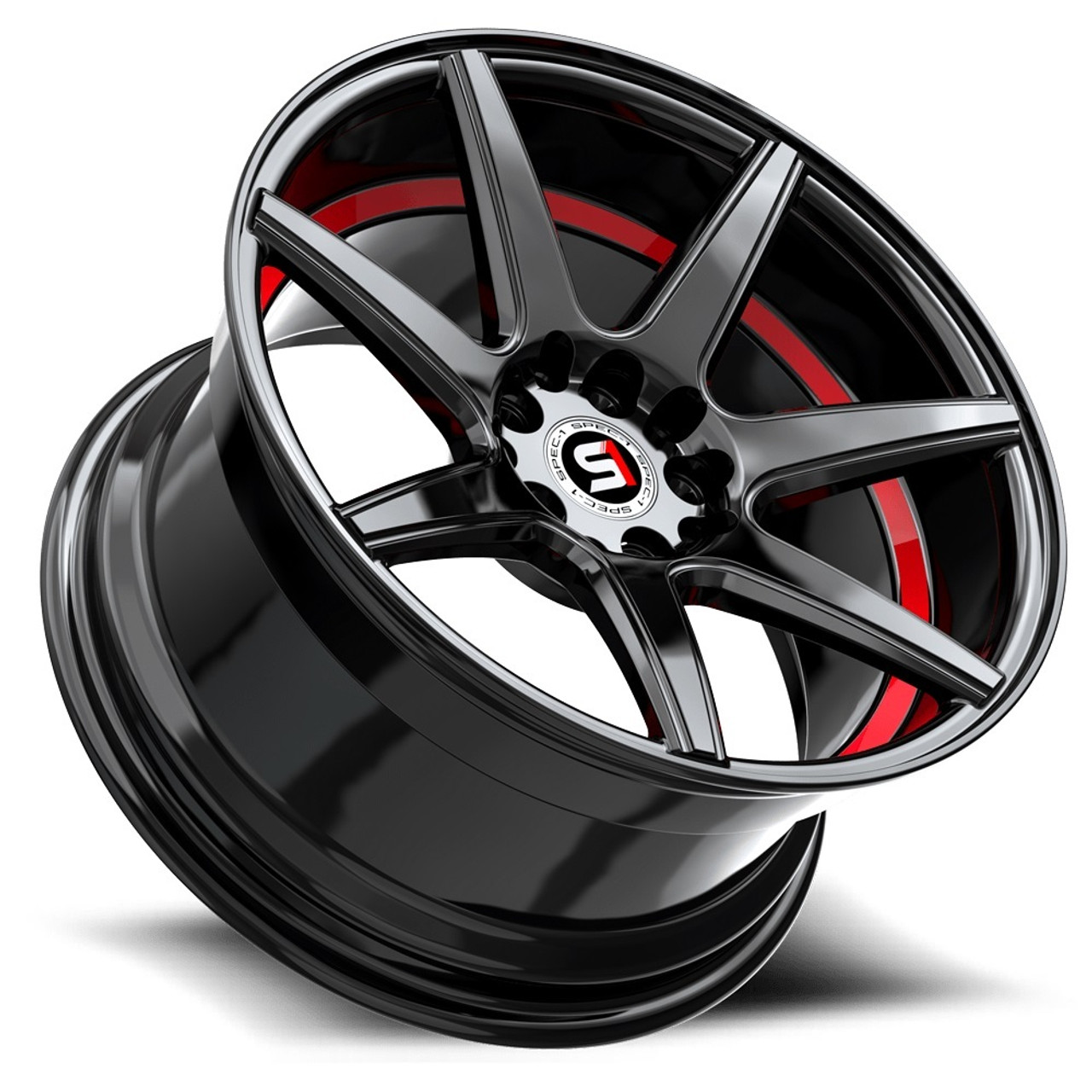 17" Spec-1 SP-73 Gloss Black & Red Undercut 17x7.5 Wheel 5x110 5x4.5 42mm Rim