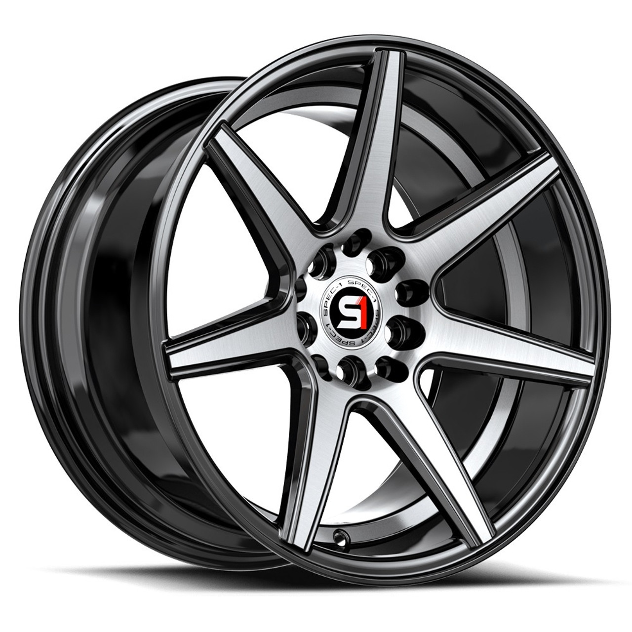 17" Spec-1 SP-73 Gloss Black & Machined & Undercut 17x7.5 Wheel 5x108 5x4.5 42mm