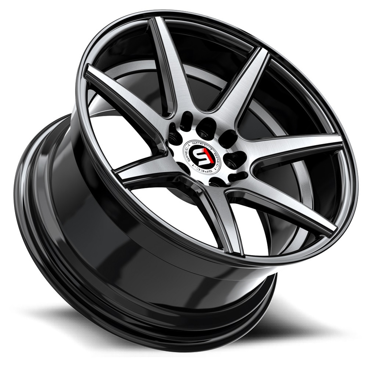 17" Spec-1 SP-73 Gloss Black & Machined & Undercut 17x7.5 Wheel 5x108 5x4.5 42mm