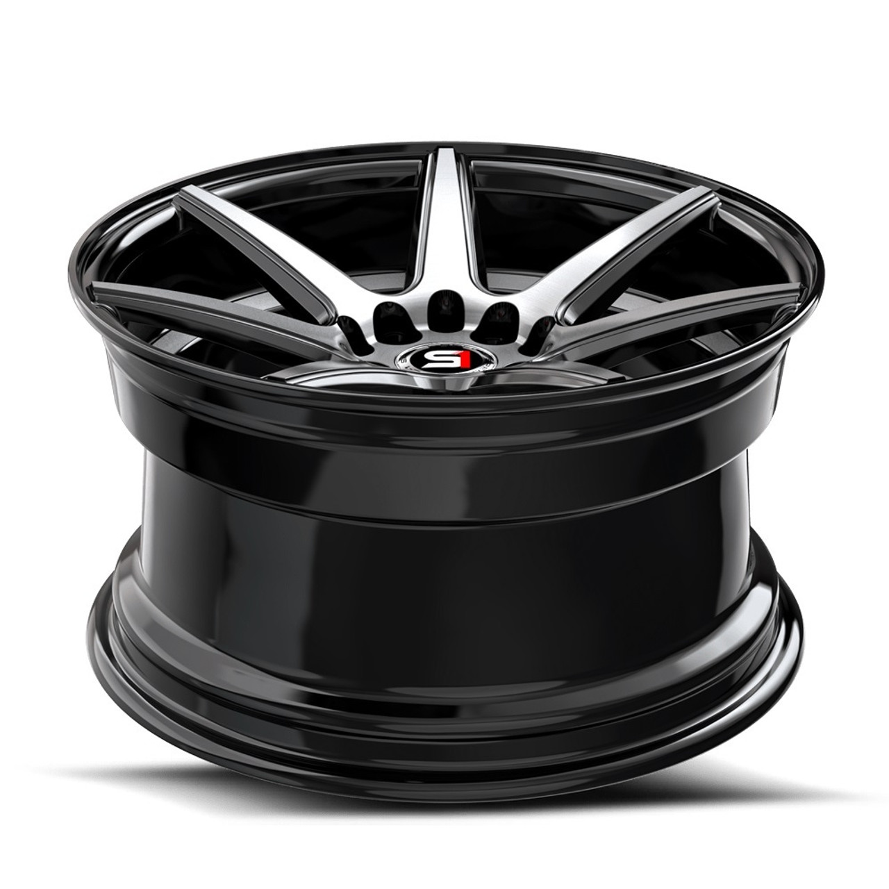 17" Spec-1 SP-73 Gloss Black & Machined & Undercut 17x7.5 Wheel 5x108 5x4.5 42mm