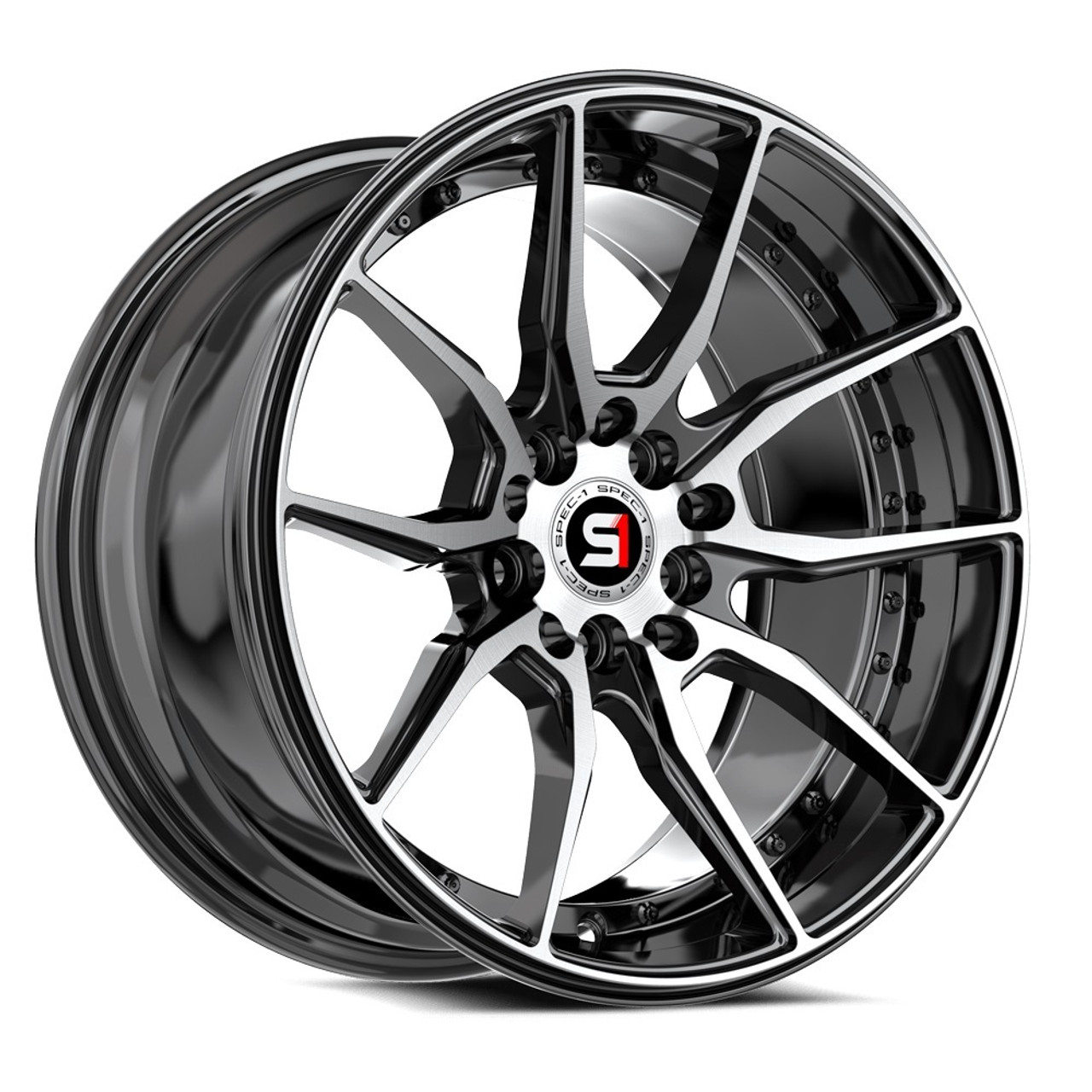 Set 4 16" Spec-1 SP-77 Gloss Black & Machined 16x8 Wheels 4x100 4x4.5 20mm Rims