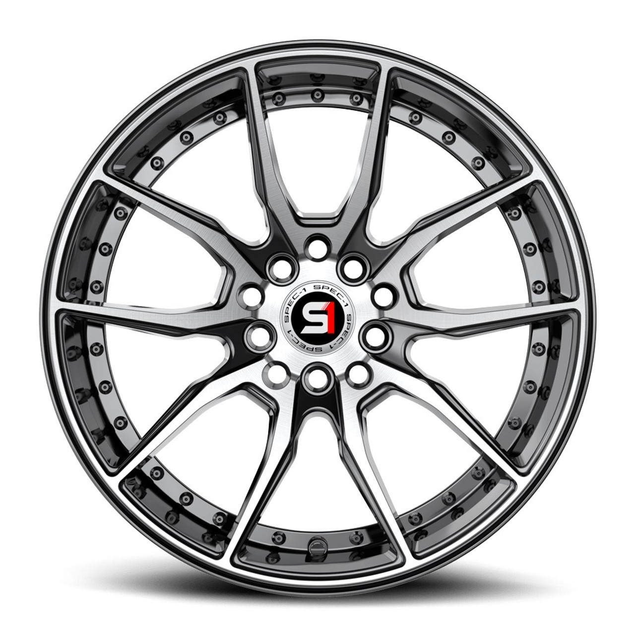 Set 4 16" Spec-1 SP-77 Gloss Black & Machined 16x8 Wheels 4x100 4x4.5 20mm Rims