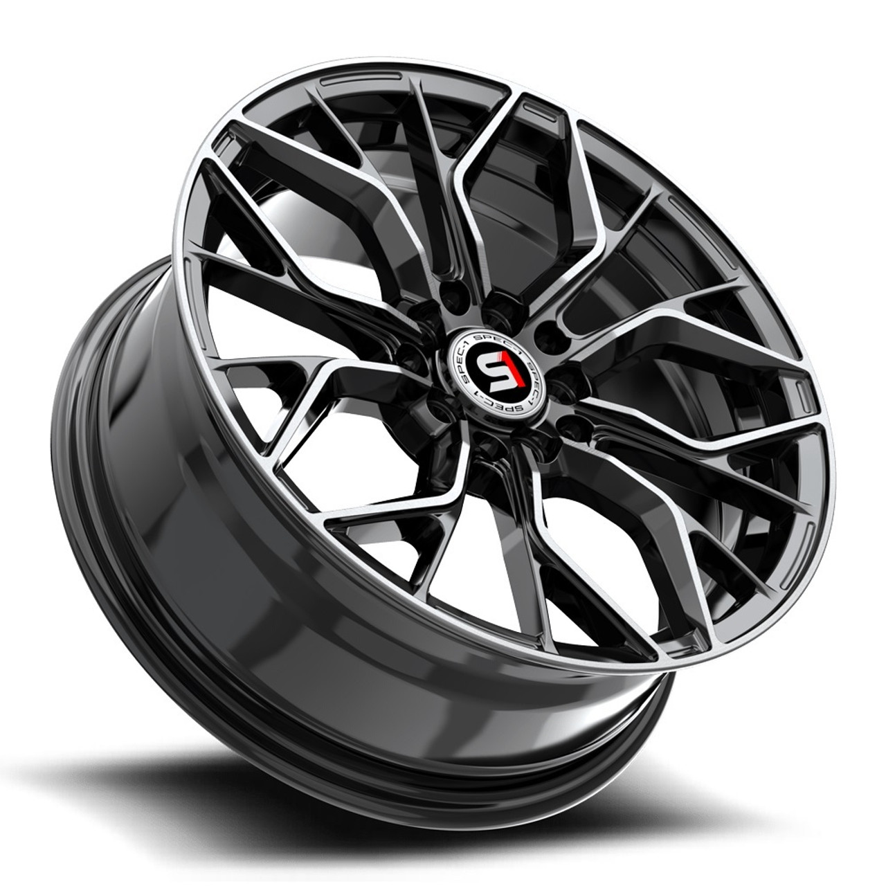 16" Spec-1 SP-76 Gloss Black & Machined 16x6.5 Wheel 4x100 4x4.5 20mm Rim