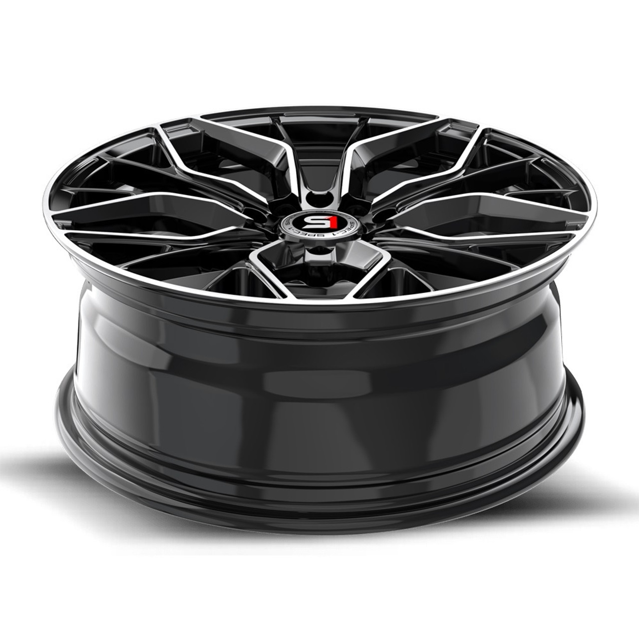 16" Spec-1 SP-76 Gloss Black & Machined 16x6.5 Wheel 4x100 4x4.5 20mm Rim