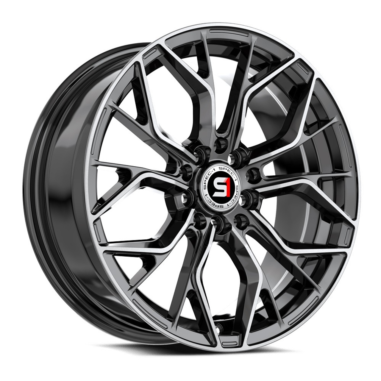 Set 4 14" Spec-1 SP-76 Gloss Black & Machined 14x6 Wheels 4x100 4x4.5 20mm Rims