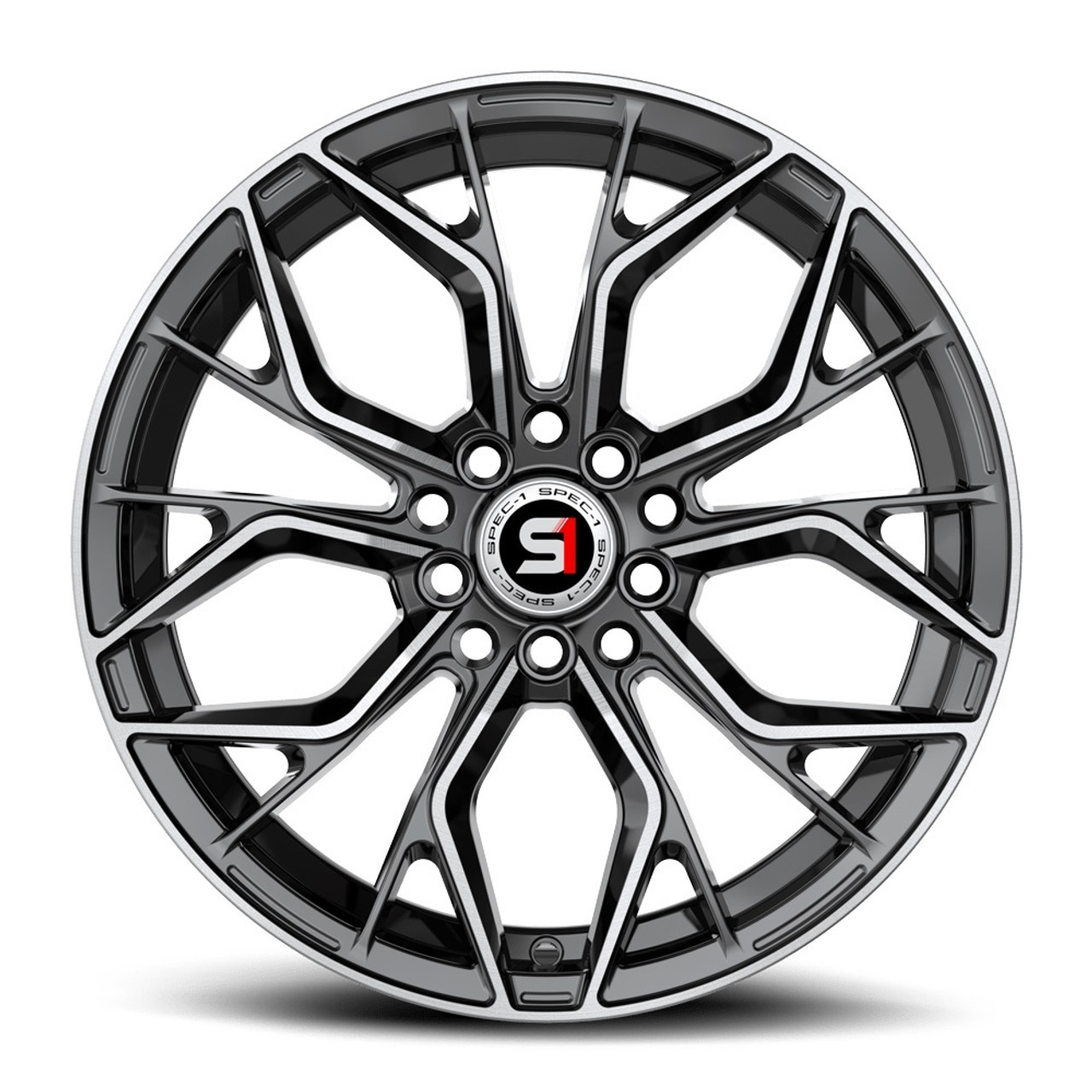 Set 4 14" Spec-1 SP-76 Gloss Black & Machined 14x6 Wheels 4x100 4x4.5 20mm Rims
