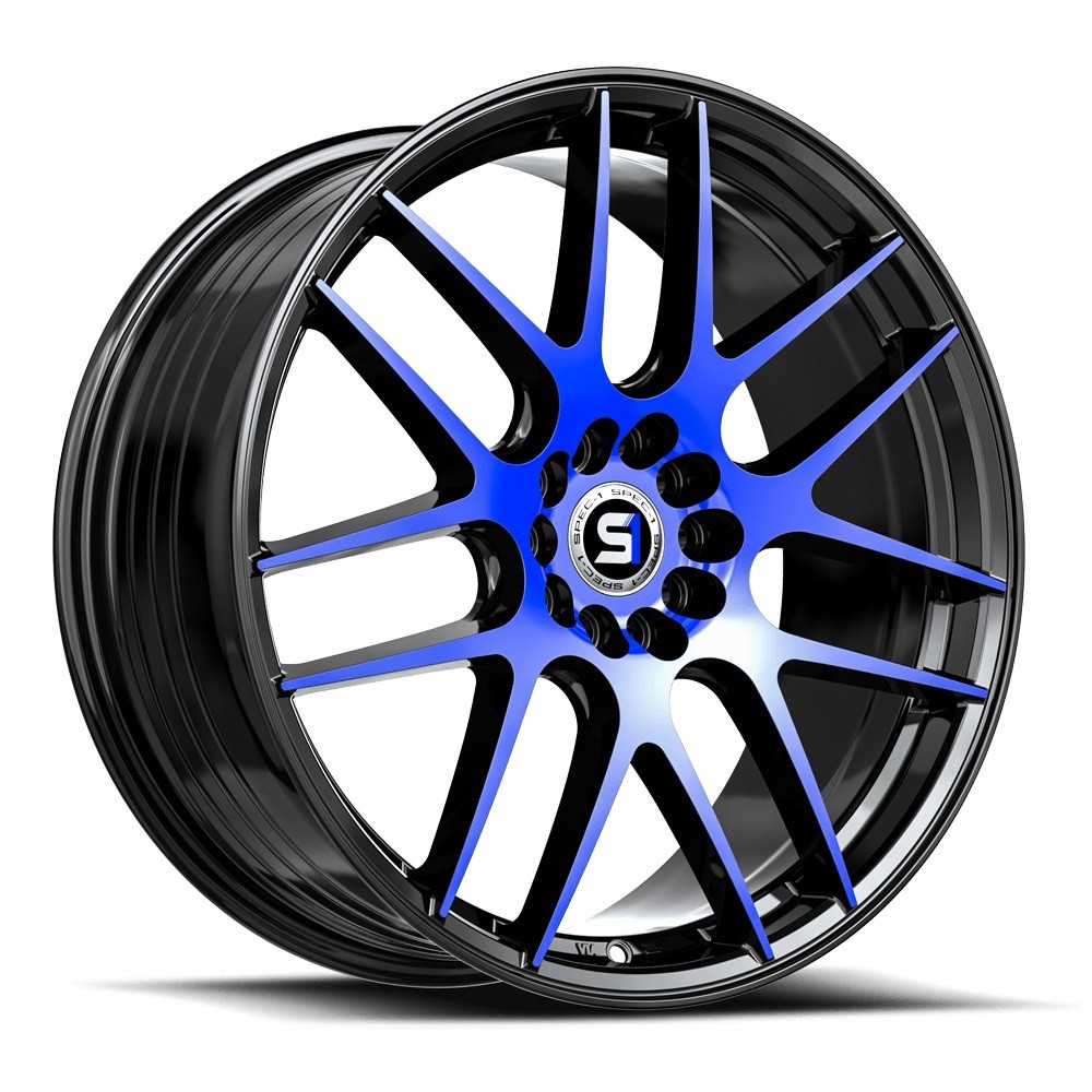 20" Spec-1 SP-65 Gloss Black & Blue Machined 20x8.5 Wheel 5x100 5x4.5 38mm Rim