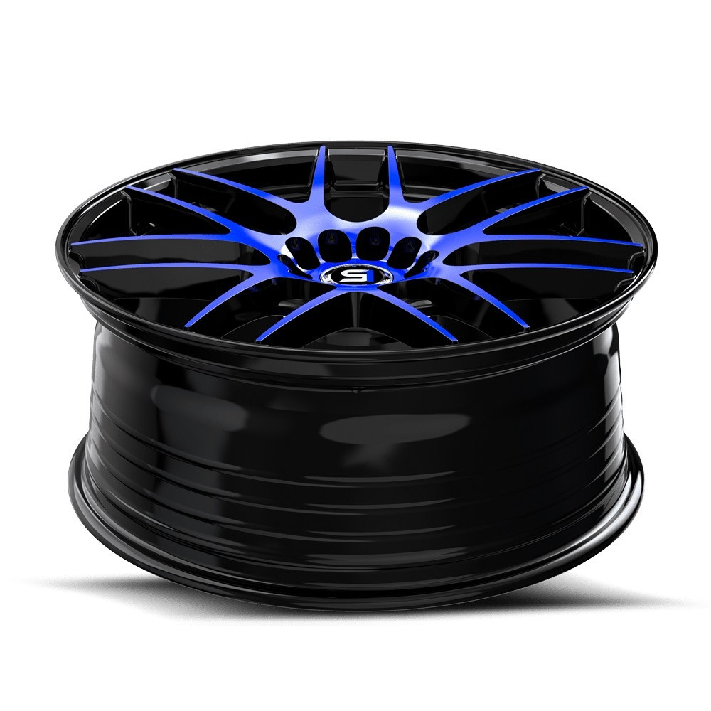 20" Spec-1 SP-65 Gloss Black & Blue Machined 20x8.5 Wheel 5x100 5x4.5 38mm Rim