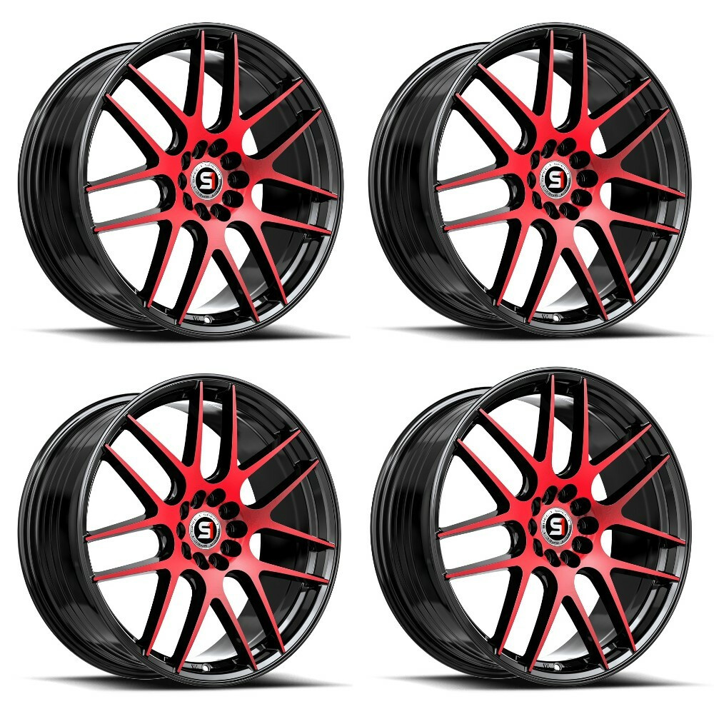 Set 4 18" Spec-1 SP-65 Gloss Black & Red Machined 18x9 Wheels 5x100 5x4.5 38mm